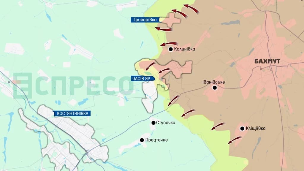 Карта бойових дій навколо Часового Яру станом на 25 квітня