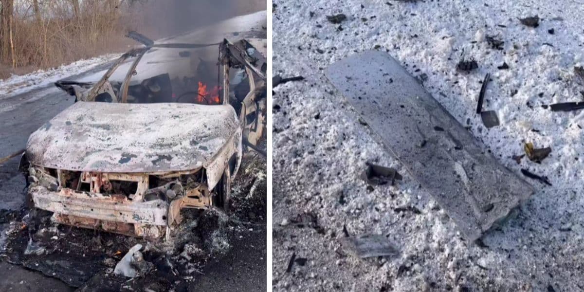 Волонтер показал автомобиль, уничтоженный дроном на окраине Краматорска, в котором сгорел человек (видео)
