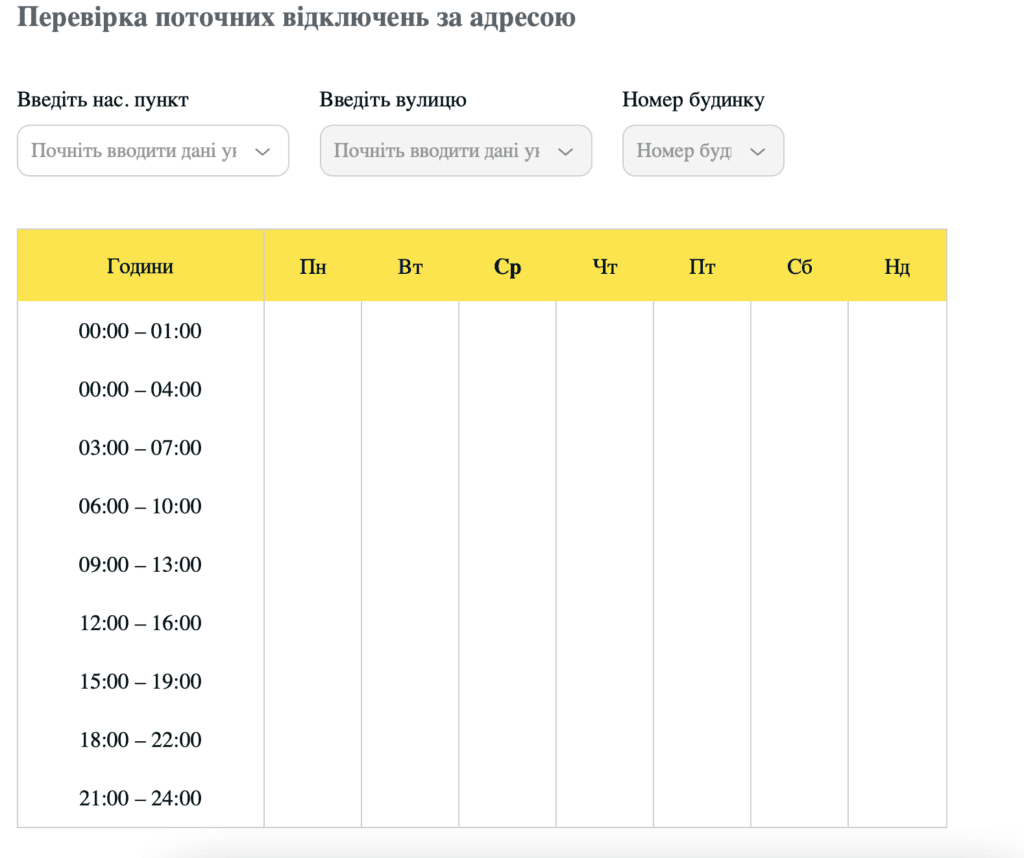 відключення графік