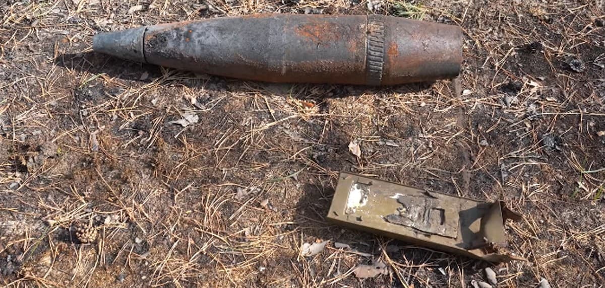 На Донеччині виявили у лісі протитанкову міну ПТМ-4 і снаряд (відео)