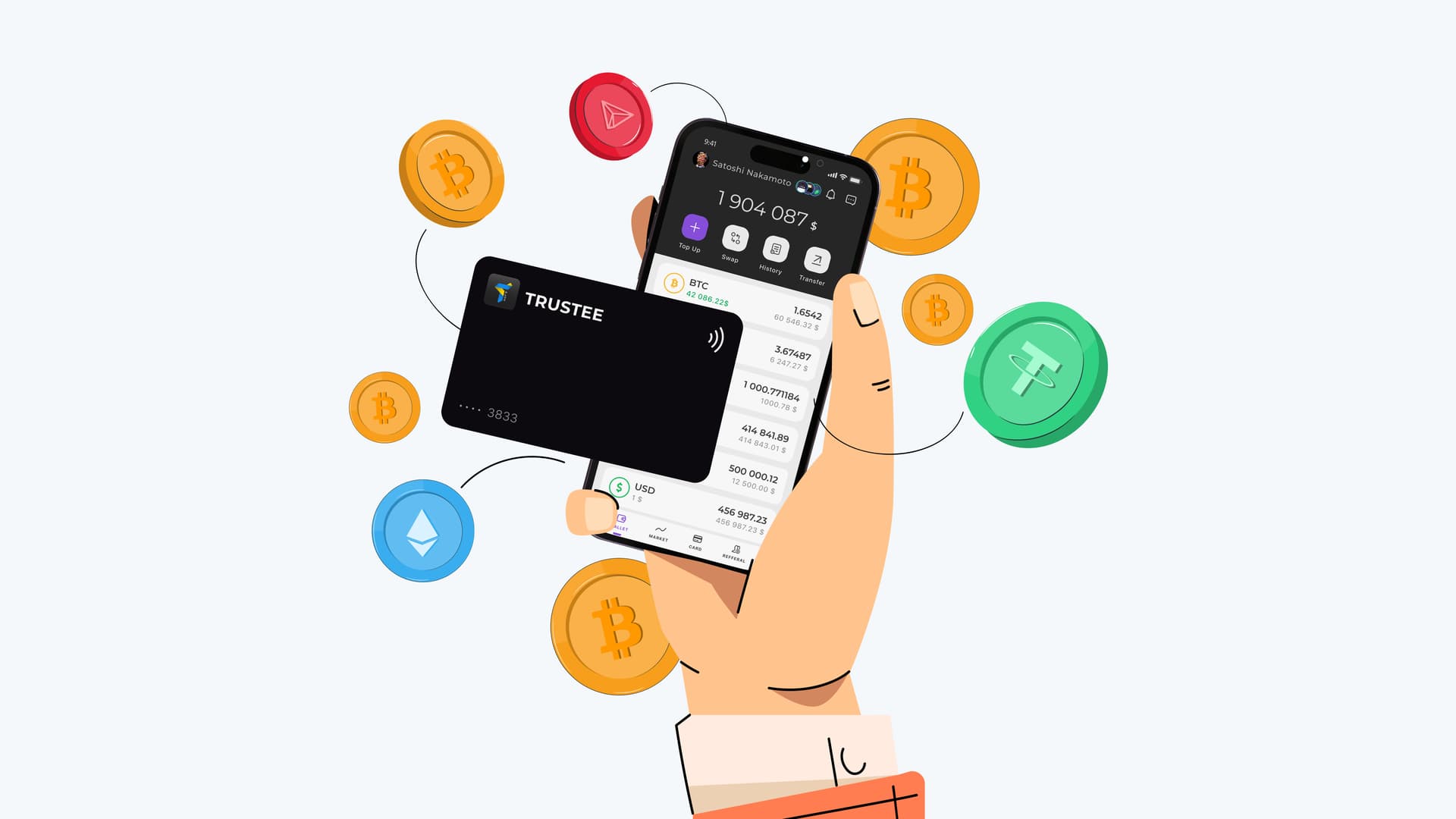 Trustee Plus має 66,6% ринку криптокарт, доходи від аірдропу вище зарплатні, а Ethereum та USDT у топ-3 криптоактивів — дослідження