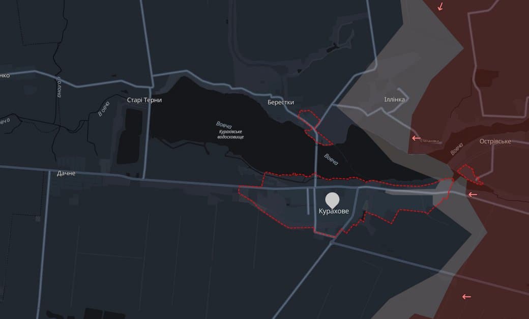 Курахівське водосховище відносно лінії фронту. DeepStateMap