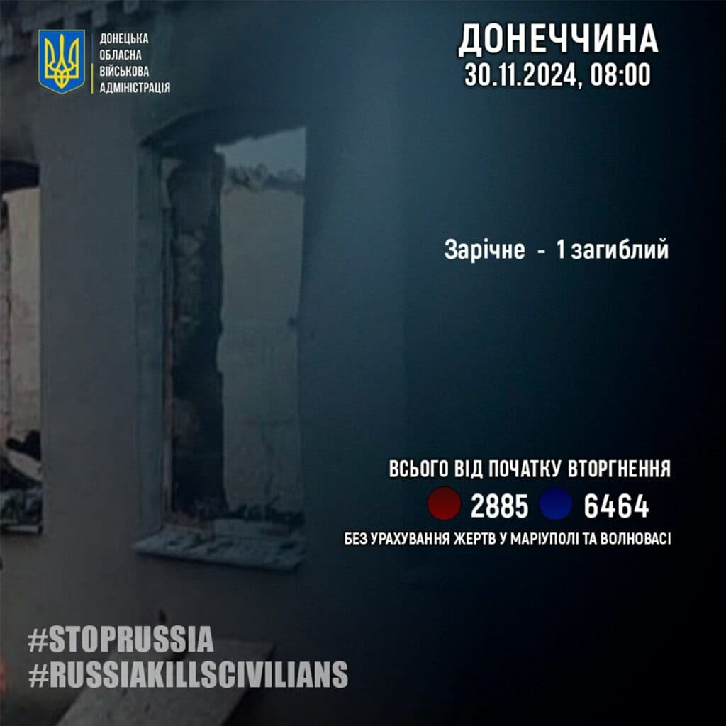 Минулої доби росіяни вбили 1 жителя Донеччини