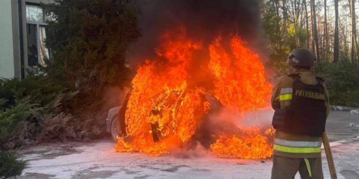 <em>Тушение BMW в Святогорске. Фото: ГСЧС Донетчины</em>