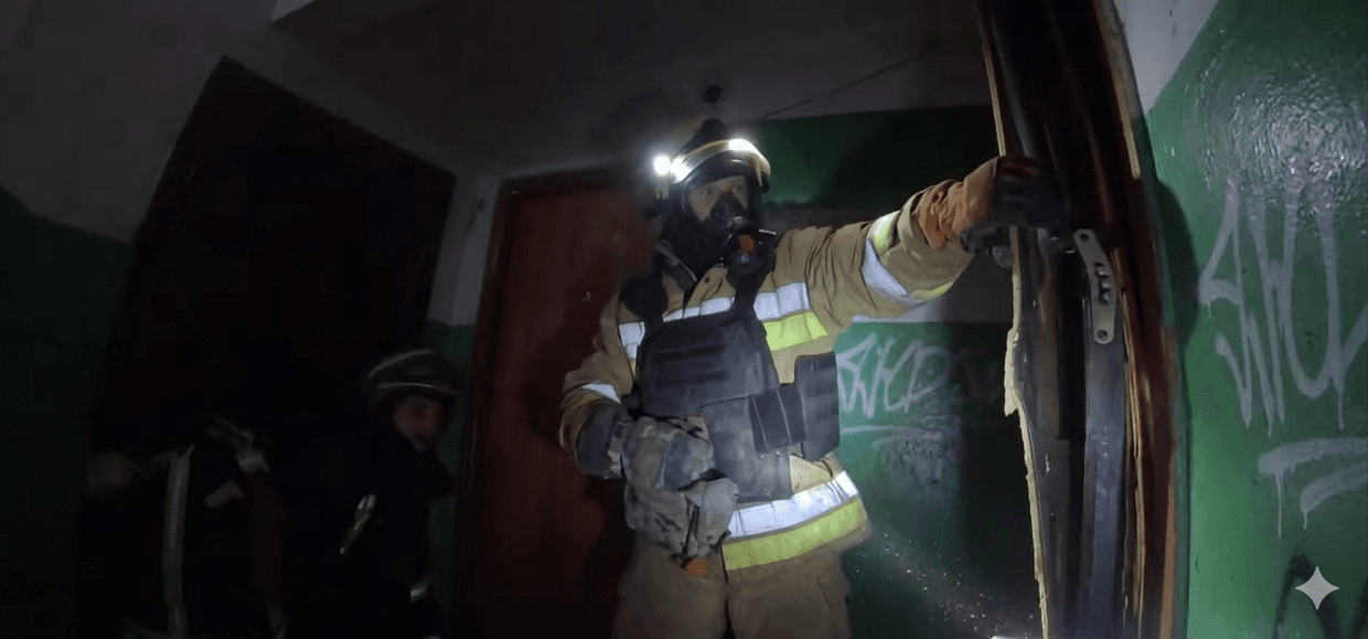 Вогнеборці показали, як урятували чоловіка з охопленої вогнем квартири у Краматорську (відео)