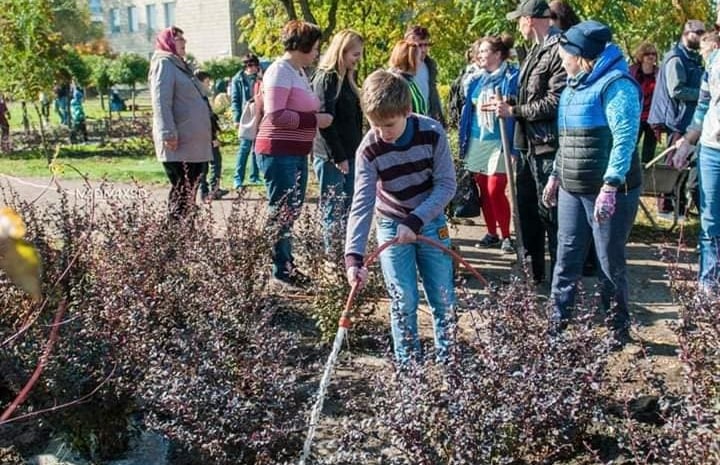 В Северодонецке волонтеры высадили сквер возле храма: фото