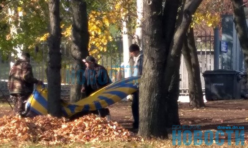 В "ДНР" листву собирают флагом Донетчины: фотофакт