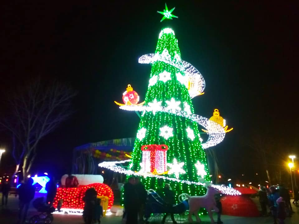 В Мариуполе в парке "Радуга" в тестовом режиме засияла елка: фото