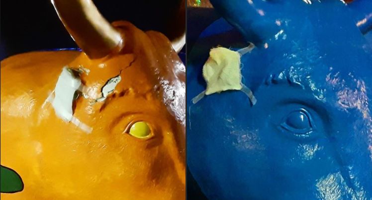 Фотофакт: в Маріуполі вандали зіпсували новорічні фігури
