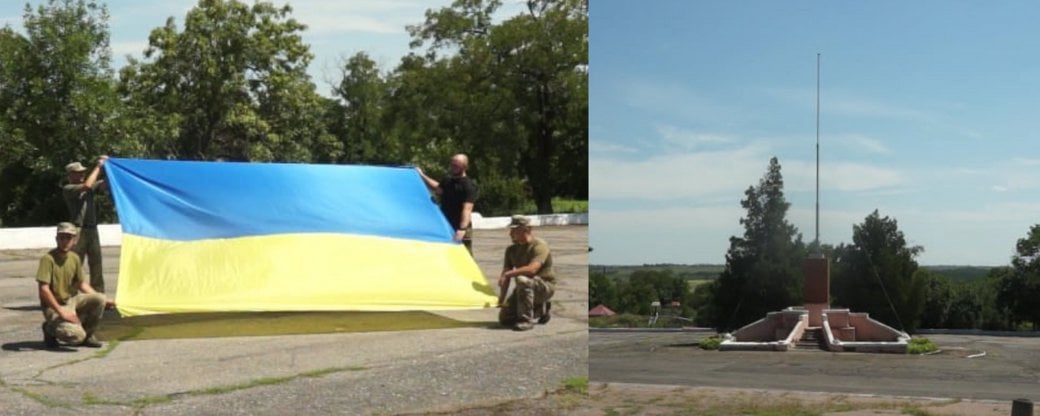 В прифронтовом Гранитном на Донетчине на месте памятника Ленину установили 10-метровый флагшток