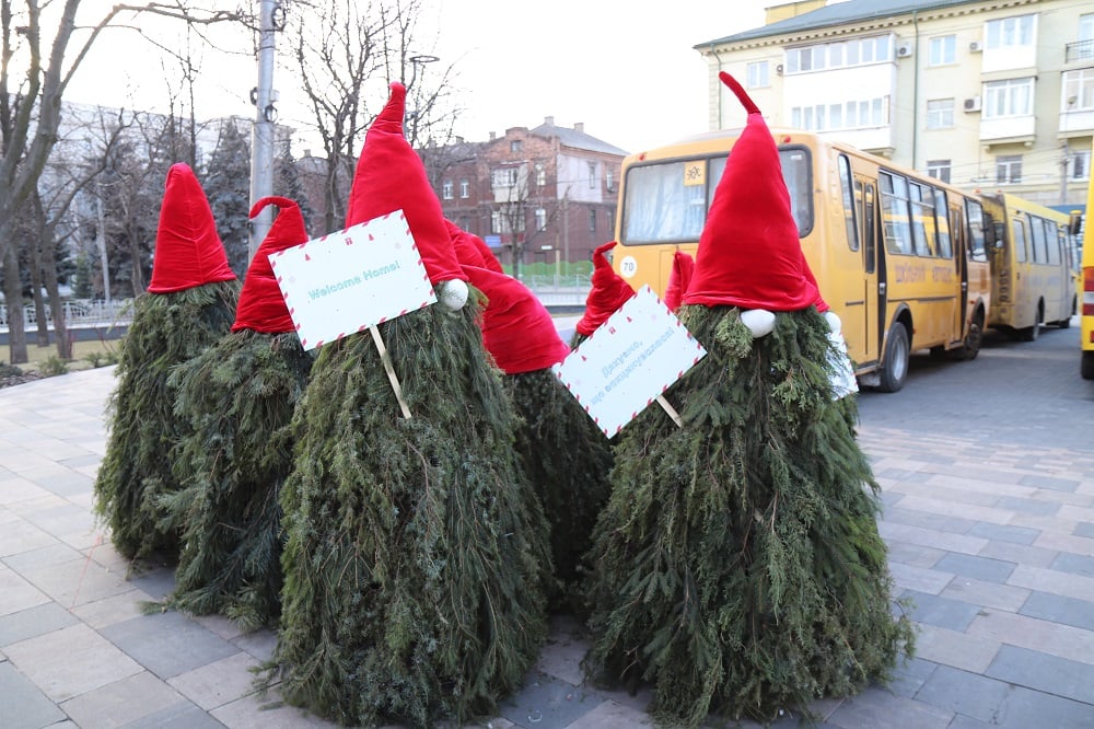 Упавшая в Мариуполе главную городскую елку вакцинировали и  доставили в Мариуполь из Одессы