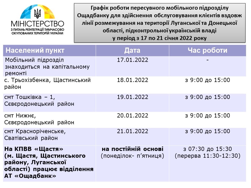Мобильные подразделения Ощадбанка возобновляют работу на Донетчине и Луганщине 