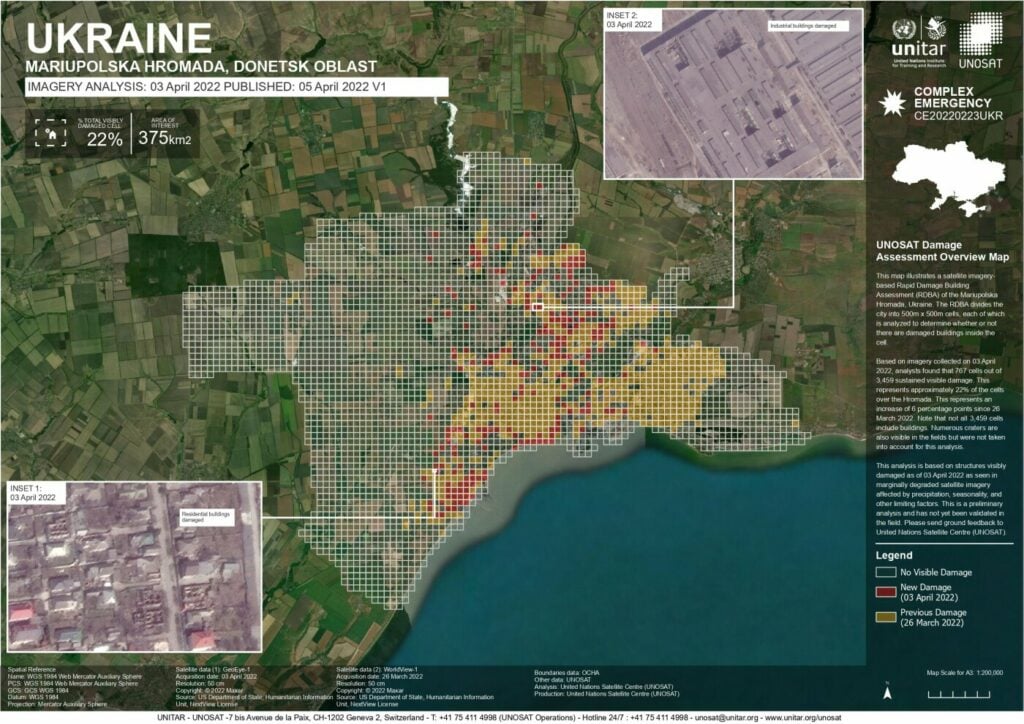 Спутниковый центр показал уровень разрушений Мариуполя и других украинских городов в течение войны с рф