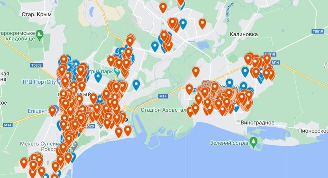 В сети появилась карта с уничтоженными домами Мариуполя, которые планируют сносить оккупанты