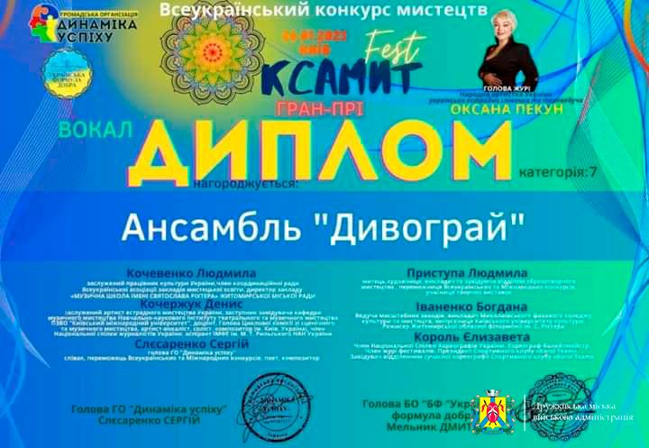 Ансамбль "Дивограй" з Дружківки отримав гран-прі на всеукраїнському конкурсі мистецтв