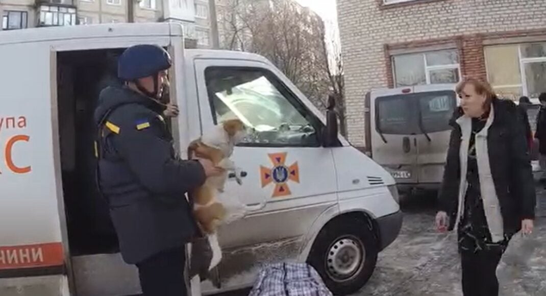 Поліцейські вивезли з Авдіївки двох мешканців та їх чотирилапого улюбленця (відео)