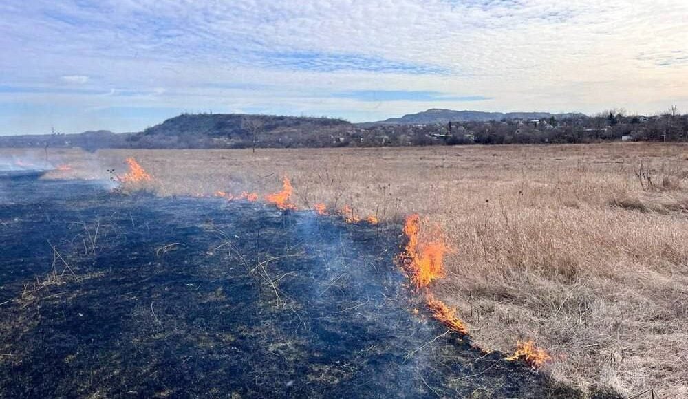 В оккупированной Ясиноватой горели поля, огонь уничтожил 13 гектаров травы