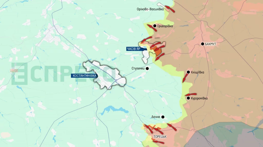 Карта бойових дій на Торецькому напрямку та в Часовому Яру станом на 30 січня